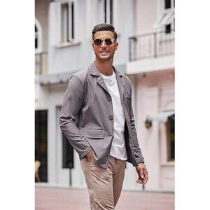 NEW COOFANDY Men's Linen Cotton Suit Blazer Dark Grey M